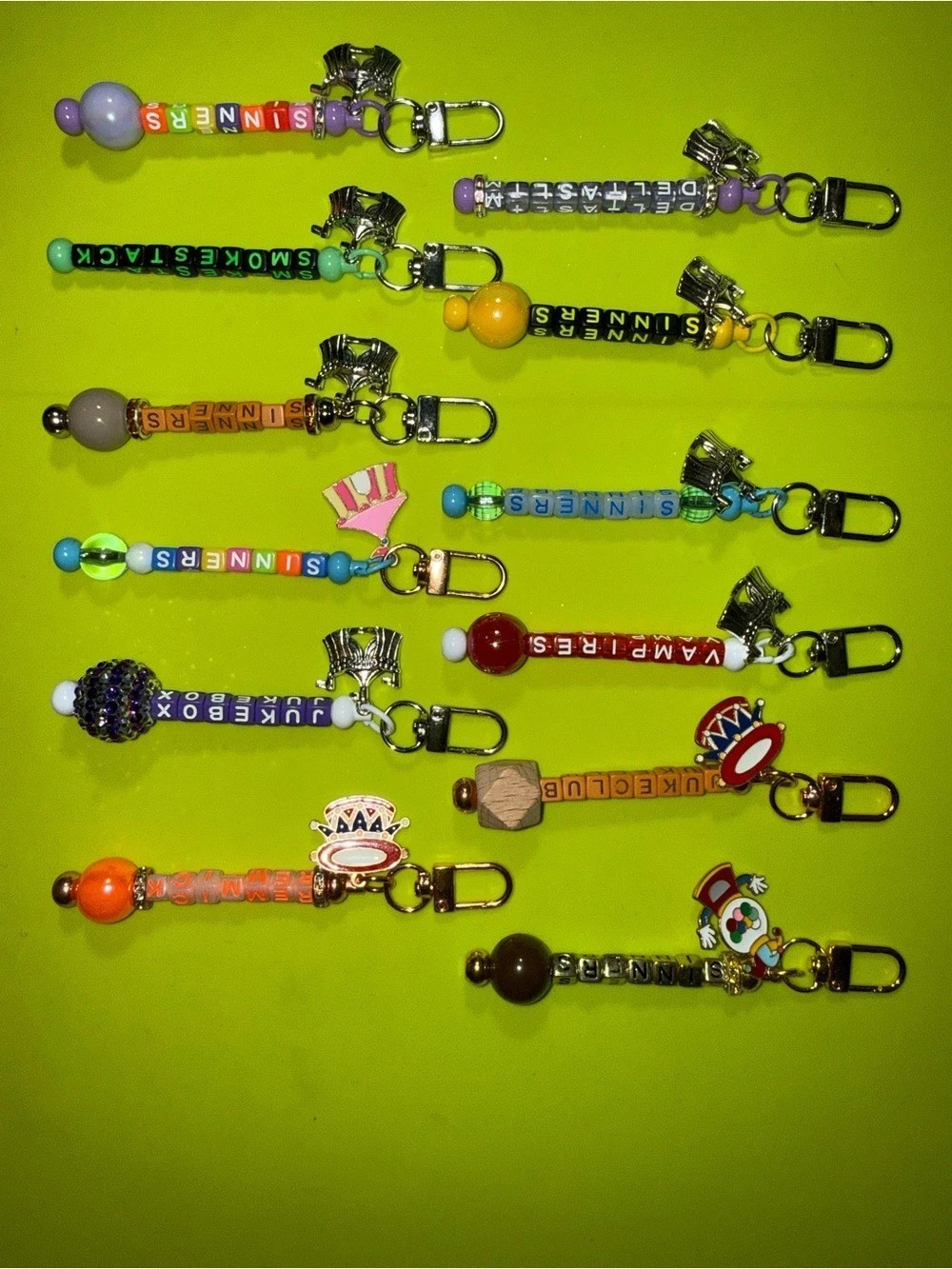 Sinners HHN focused bag charms 4”Assorted Beaded Character Keychains Multicolor
